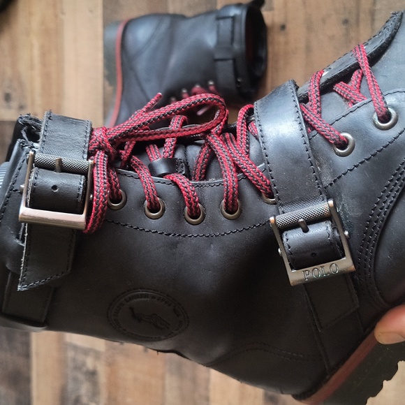 Polo Ralph Lauren Double Strap Leather Maurice Moto Boots Black Sz 12 Men - Picture 7 of 17